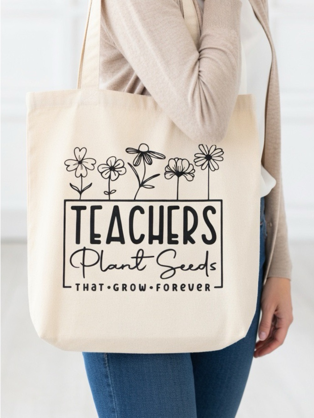 "Teachers Plant Seeds That Grow Forever" Canvas Tote Bag - NWT - Picture 2 of 2